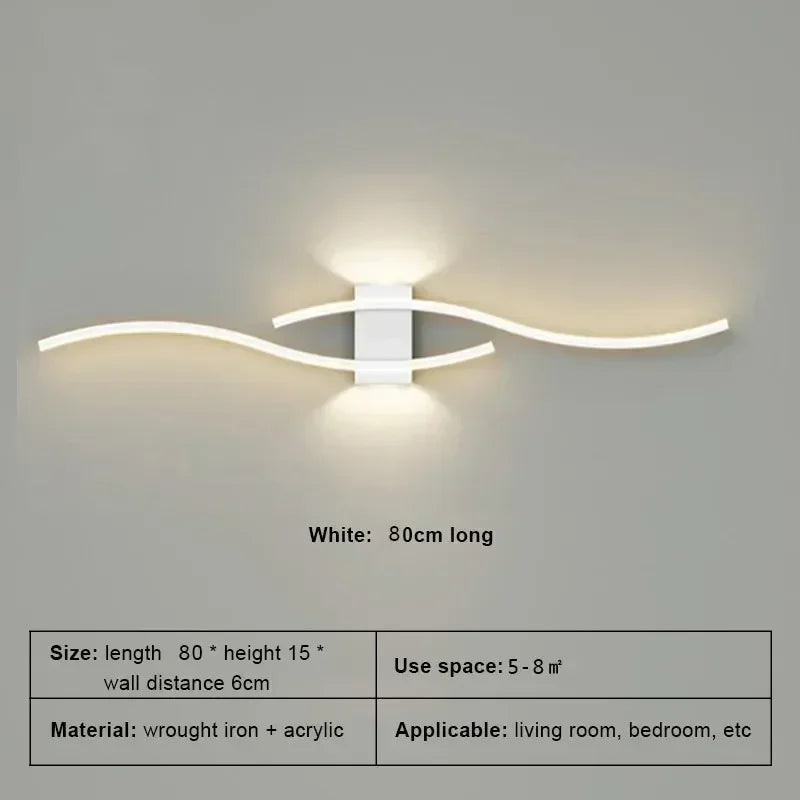 Modern LED Strip Wall Sconce - Double Curve, Remote, Black Gold, Bedside Bedroom | AlluCanFind