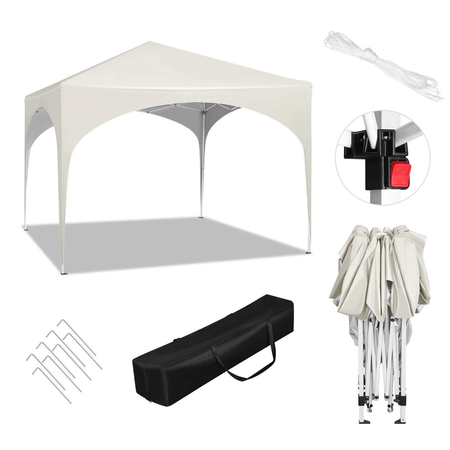 Waterproof Collapsible Canopy 3x3m Garden Gazebo Party Tent Pop-Up Pavilion with Semicircle Roof for Outdoor Market