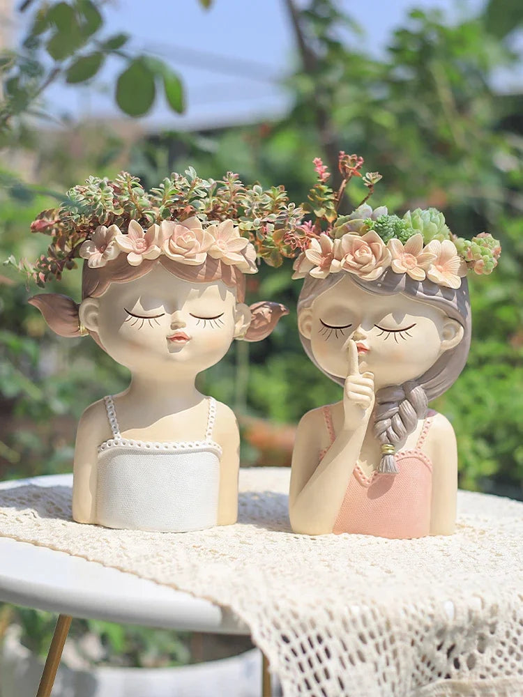 20cm/ 7.8inch Fairy Planter for Succulents Air Plants Resin Cute Girl Flower Pot Decorative Figurines Garden Home Tabletop Decor