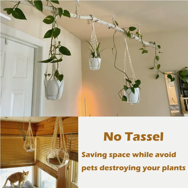Handmade Macrame Plant Hanger Basket Flower Pot Balcony Hanging Decoration Knotted Lifting Rope Bohemian Style Home Garden Decor