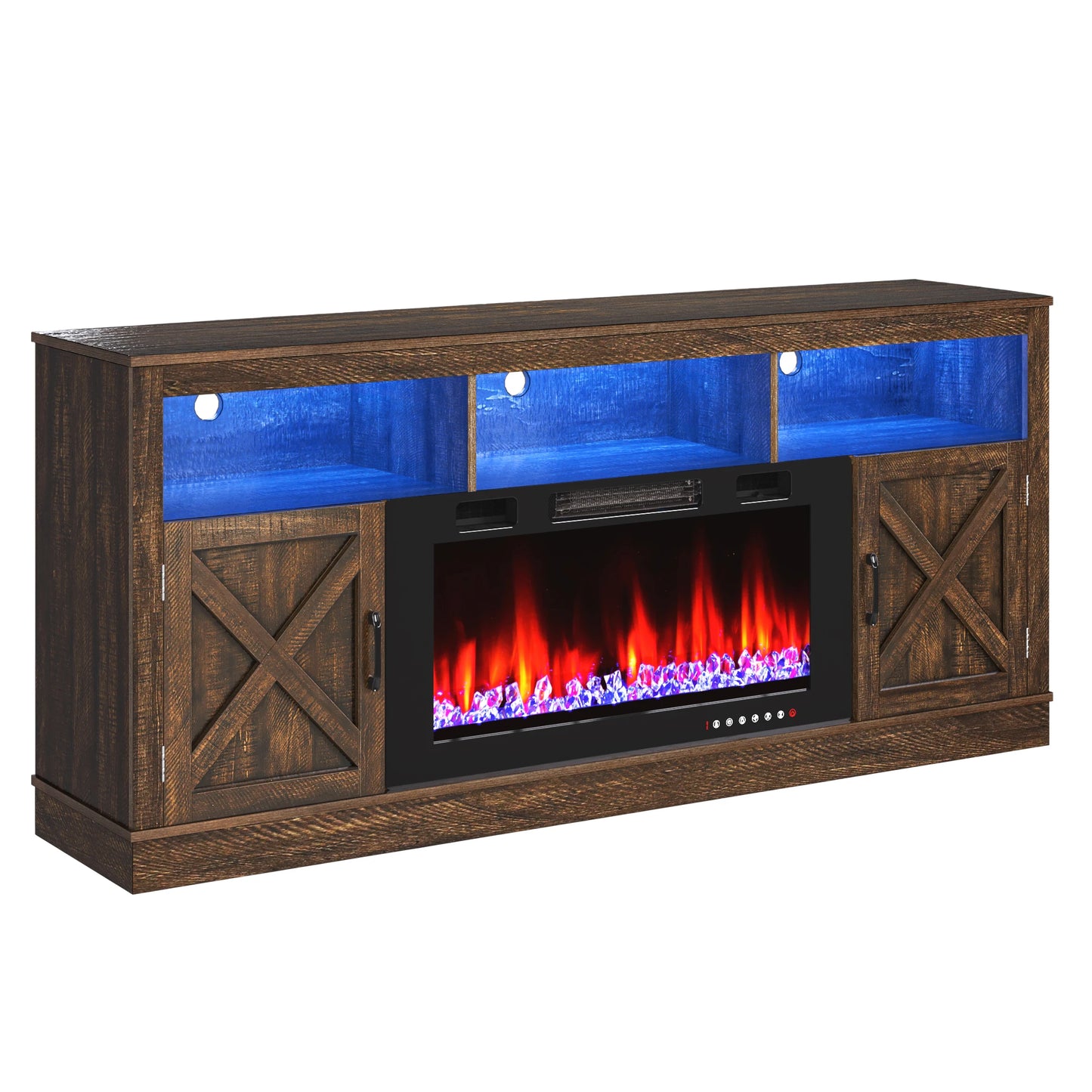Farmhouse Fireplace TV Stand for 75/80 Inch TV, LED Media Console for 36" Electric Fireplace | AlluCanFind