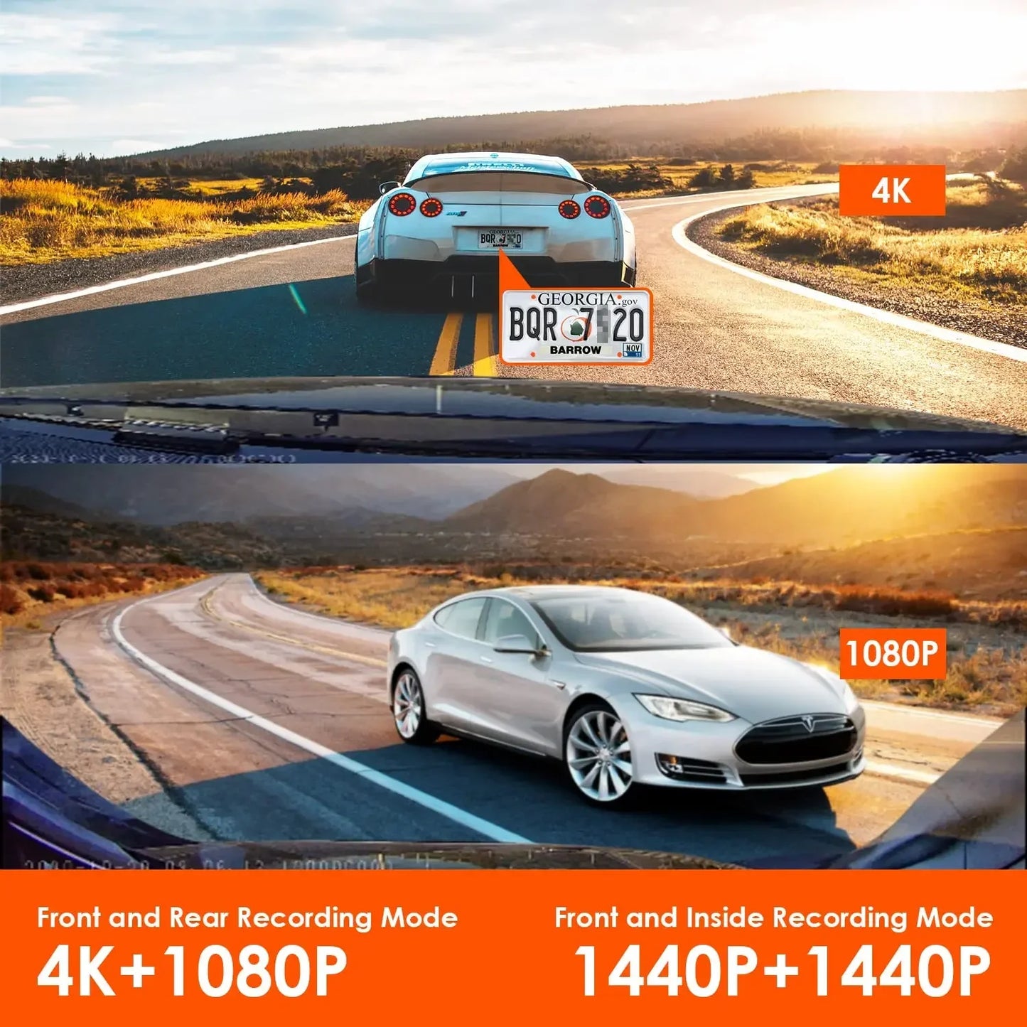3 Channel Car DVR UHD 4K 3-Lens Inside Vehicle Dash Cam Three Way Came