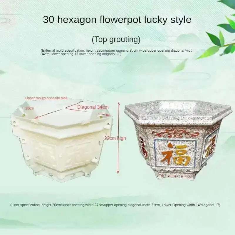 Hexagonal Cement Flowerpot Mold Home Garden Balcony Bonsai Pot Template Concrete Cast-in-place Homemade Plastic Flowerpot Mold