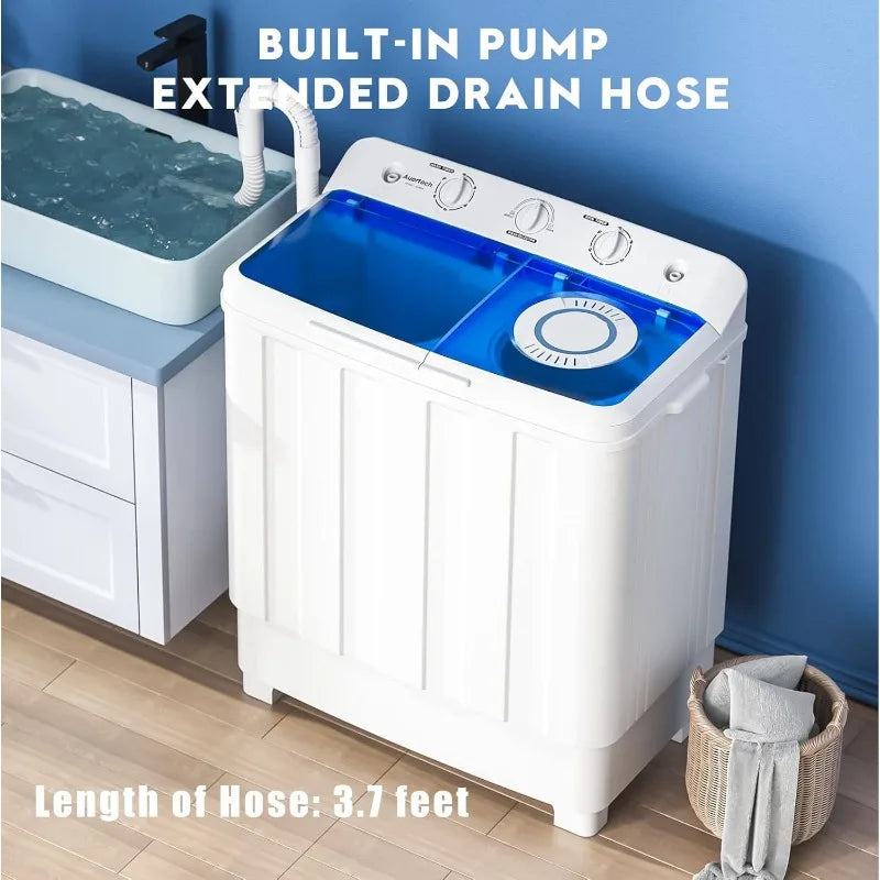 Portable Twin Tub Washer - 28lbs Mini Compact w/ Drain Pump | AlluCanFind