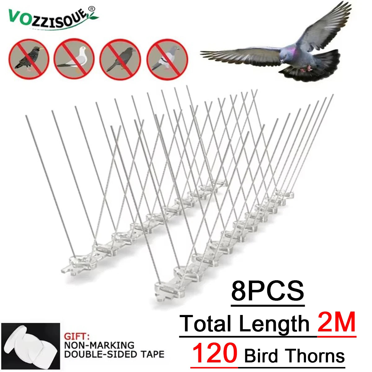 2-12PCS Balcony Anti-bird Pigeon Spikes and Bird Repeller Deterrent Anti Bird Repellent Stainless Steel Anti Bird Thorn Nail Kit