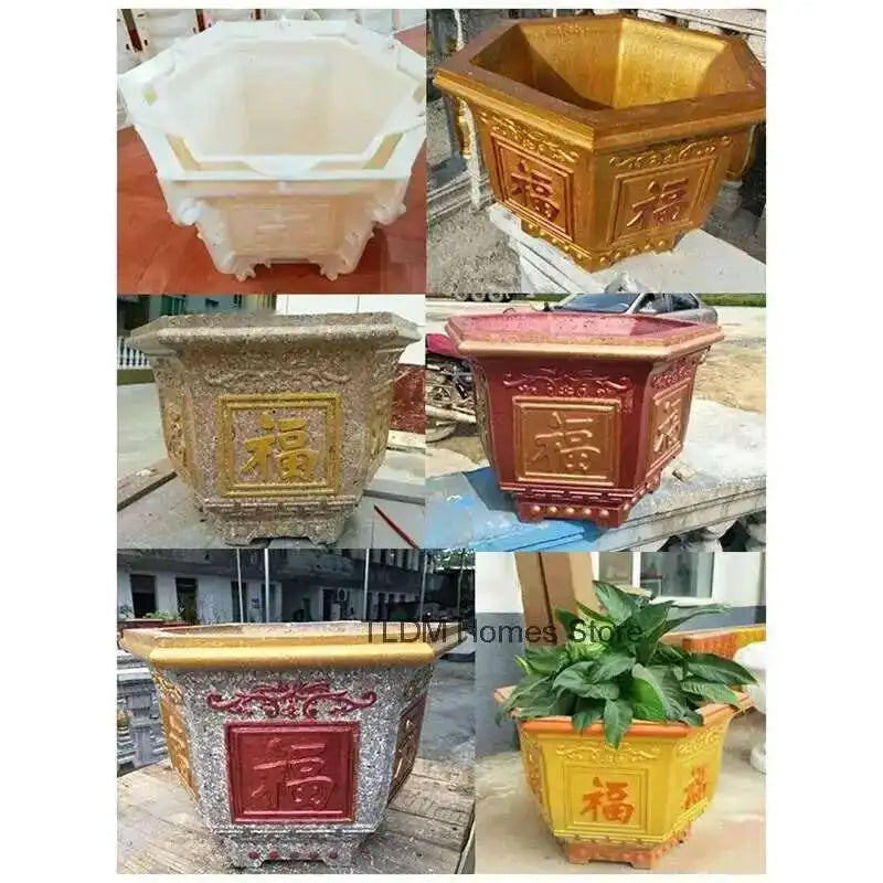 Hexagonal Cement Flowerpot Mold Home Garden Balcony Bonsai Pot Template Concrete Cast-in-place Homemade Plastic Flowerpot Mold