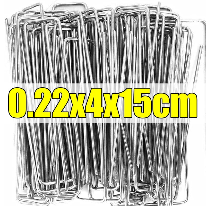 100/10pcs U-shaped Garden Stakes Heavy-duty Galvanized Steel Fence Tubing Staples Landscape Spikes for Lawns Barrier Ground Nail