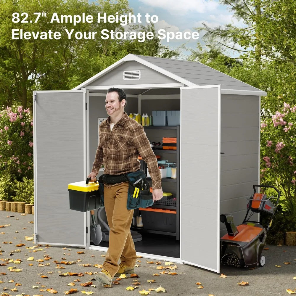 6x4.4 FT Outdoor Storage Shed, Resin Shed with Floor for Patio Furniture, Gardening Tools, Pool Equipment, Outside Sheds Plastic