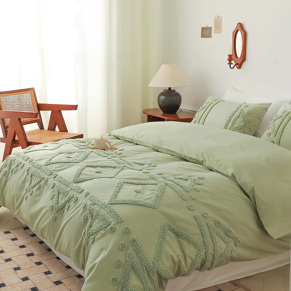 Simple&Opulence Bedding Set 3Pcs 100% Cotton Washed Comforter Boho Breathable Queen King Size Duvet Cover Bed Sheet Pillow Shams