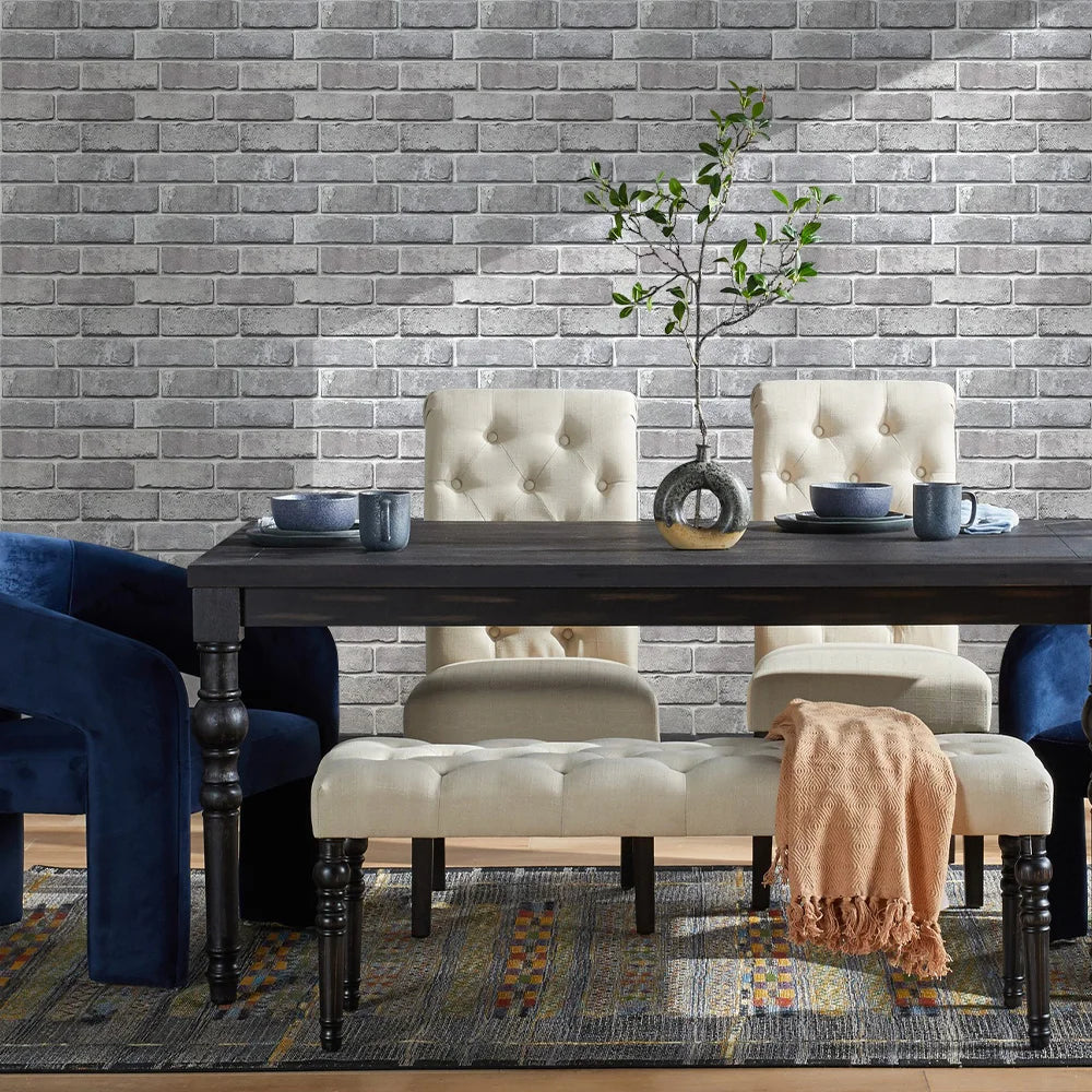 10pcs 3D Natural Grey Faux Brick Peel and Stick Wall Tile,Wall Stickers Living Room,Backsplash Self Adhesive,Wall Decor