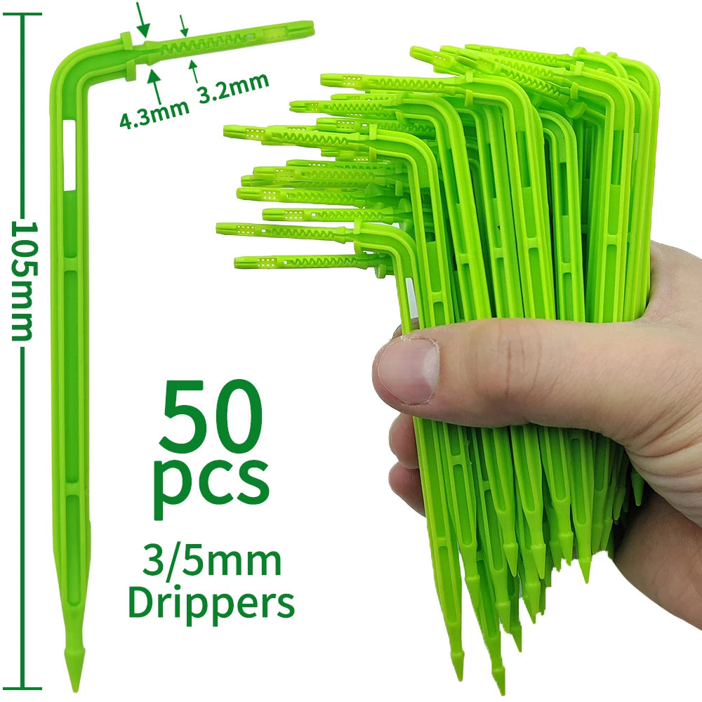 WUJIE 50-1000PCS 1/8'' Green Drippers 3/5mm Bending Arrow Emitters Garden Potted Irrigation Watering Micro Drip System Fittings