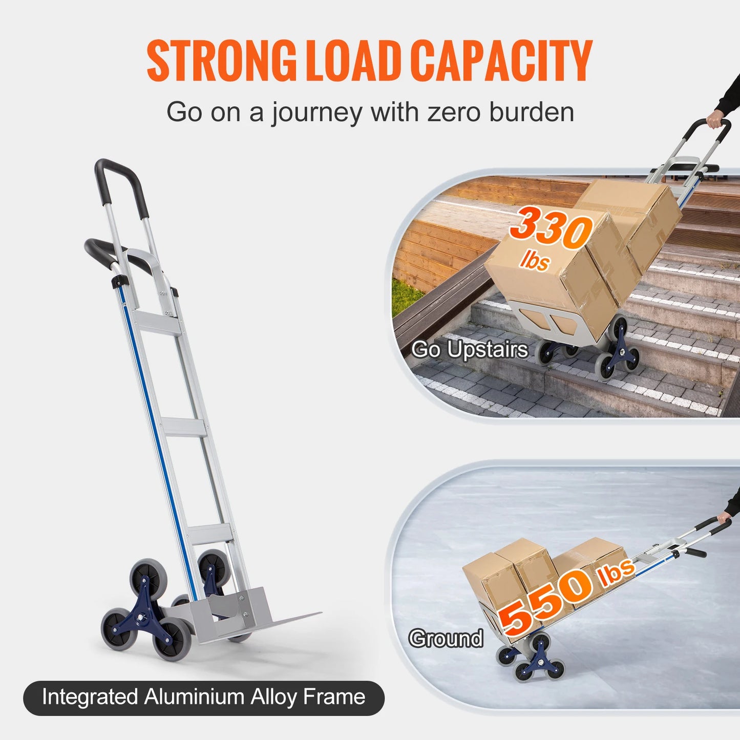 SucceBuy 550/375/220lbs Stair Climbing Cart Folding Trolley Heavy Duty with Handles Truck Frame for Warehouse Shopping Airport