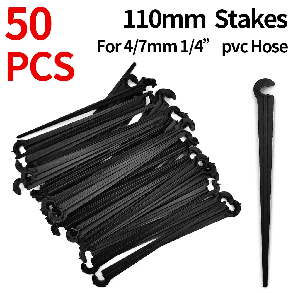 WUJIE 50-1000PCS Garden 1/4" Stake Fixed Stems Holder Support 11cm 20cm for Drip Irrigation 4/7mm Hose Pipe Inserting Ground