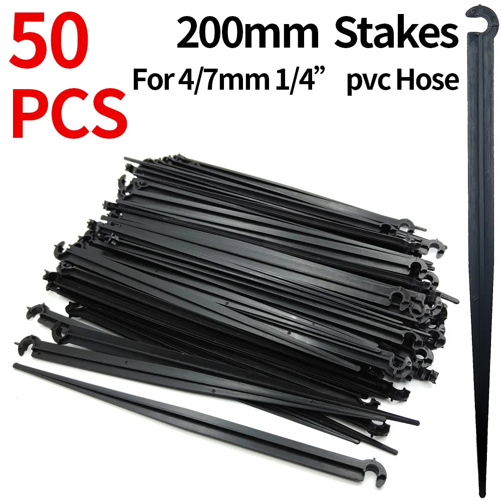 WUJIE 50-1000PCS Garden 1/4" Stake Fixed Stems Holder Support 11cm 20cm for Drip Irrigation 4/7mm Hose Pipe Inserting Ground