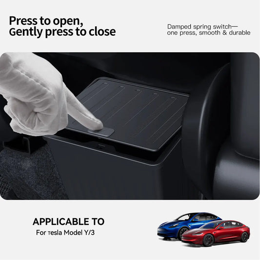 YZ For Tesla Model 3 Y Juniper Highland Rear Seat Storage Box Organizer Car Center Console Bins Backseat Trash Can Garbage Bag