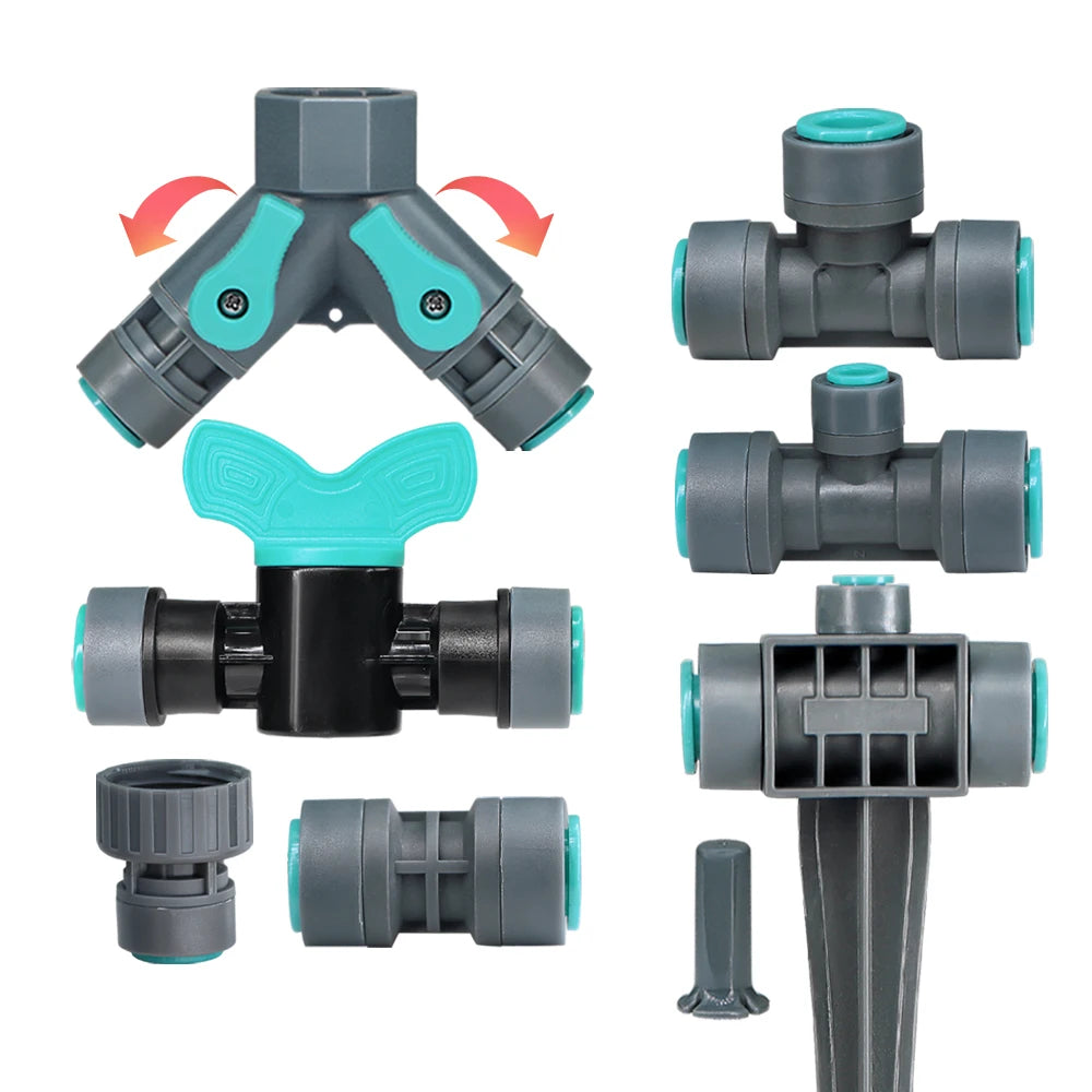 9/12MM PE Tubing Fittings 3/8'' PE Watering Hose Quick Connector for Garden Tubing Joints Tee Straight Elbow Valve Plug Stakes