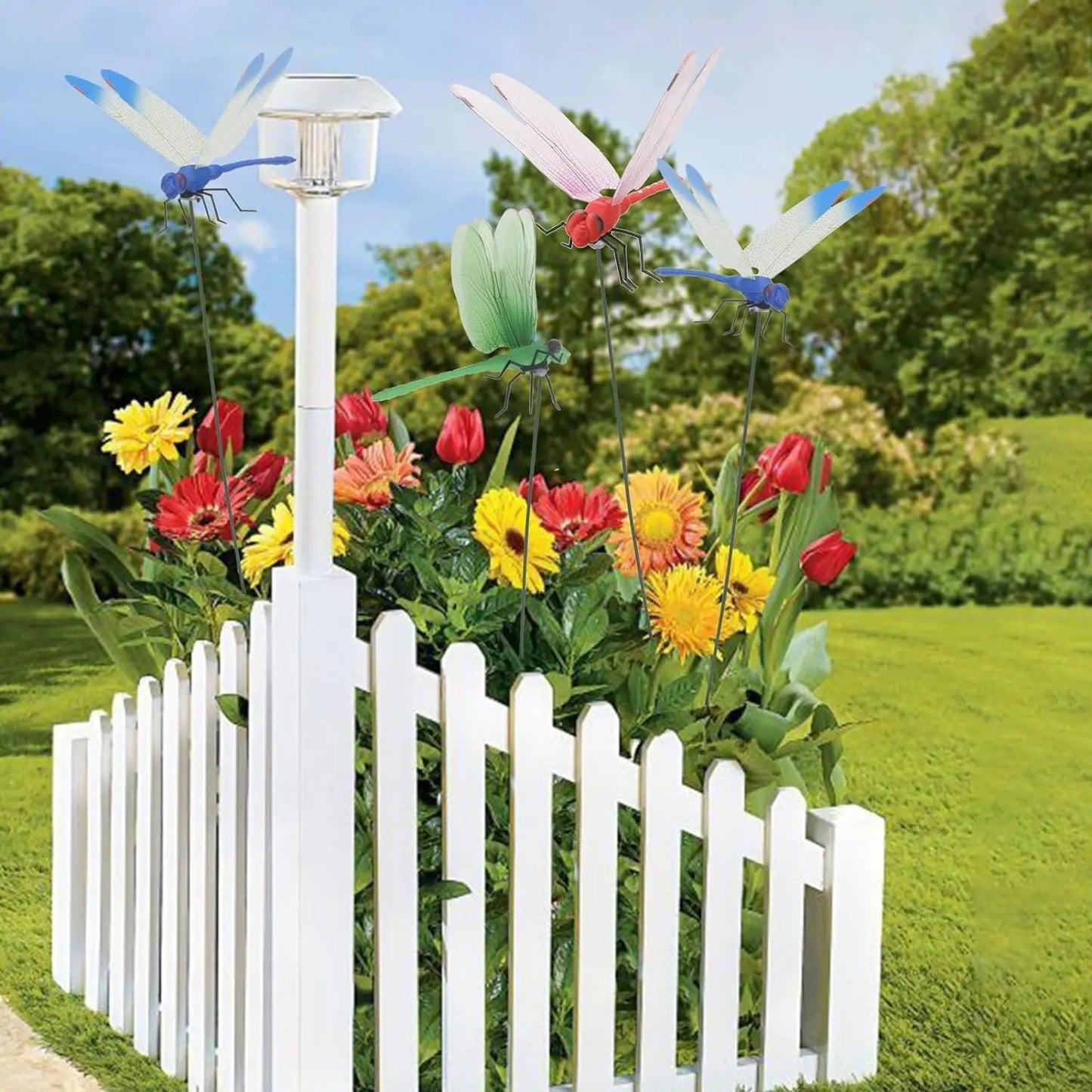 20/1x Simulated Dragonfly Insert Clip Wear Resist Bug Repellent Dragonfly Clamp 3D Artificial Hat Clip for Patio Decor Gardening