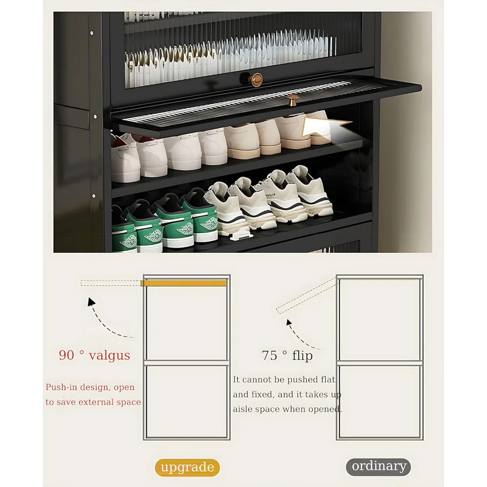 Tall Shoe Cabinet, 10 Tiers 40-45 Pairs Heavy Duty Bamboo Freestanding Shoe Storage Cabinet