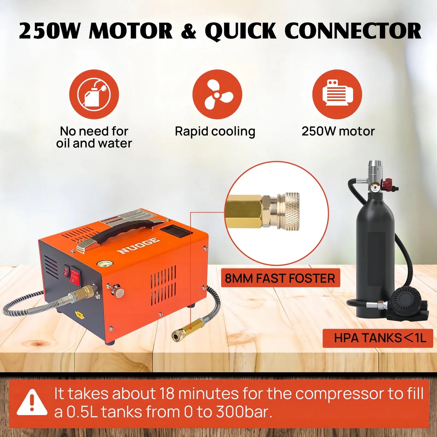 NUOGE 110V/220V Power PCP Air Compressor 4500Psi 30Mbar Pump Oil/Water-Free High Pressure Apply To Diving Bottle