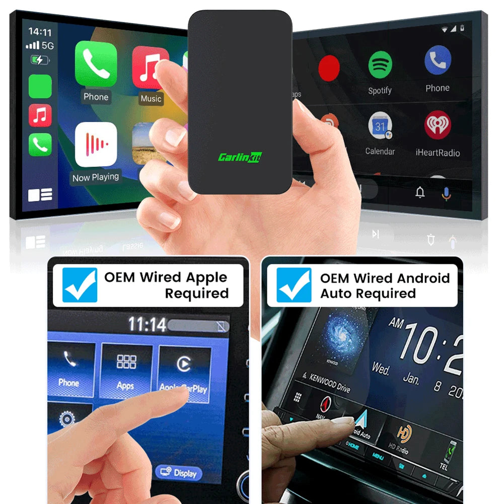 2024 CarlinKit 5.0 Wireless CarPlay Wireless Android Auto Box 2.4G & 5.8Ghz WiFi BT Auto Connect Plug&Play For Wired AA CP Cars