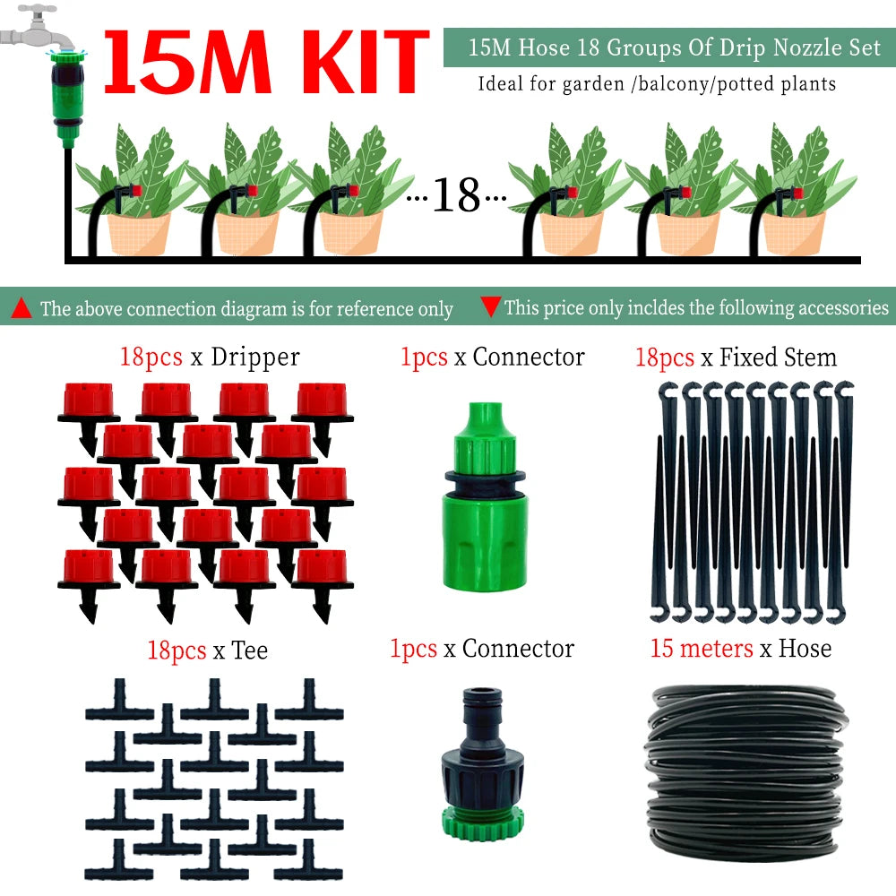 Greenhouse 10M-30M DIY Drip Irrigation System Automatic Watering Garden Hose Micro Drip Watering Kits with Adjustable Drippers