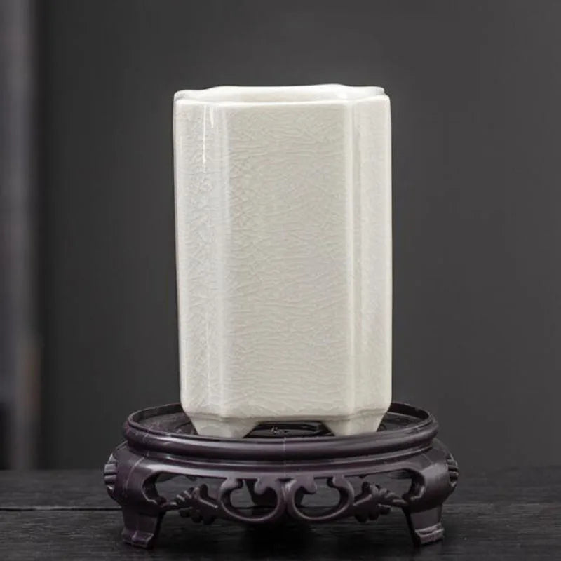 Porcelain Square Celadon Glazed Orchid Flowerpot Bonsai Vase Plant Pot Crafts Art Ornaments Home Garden Decor