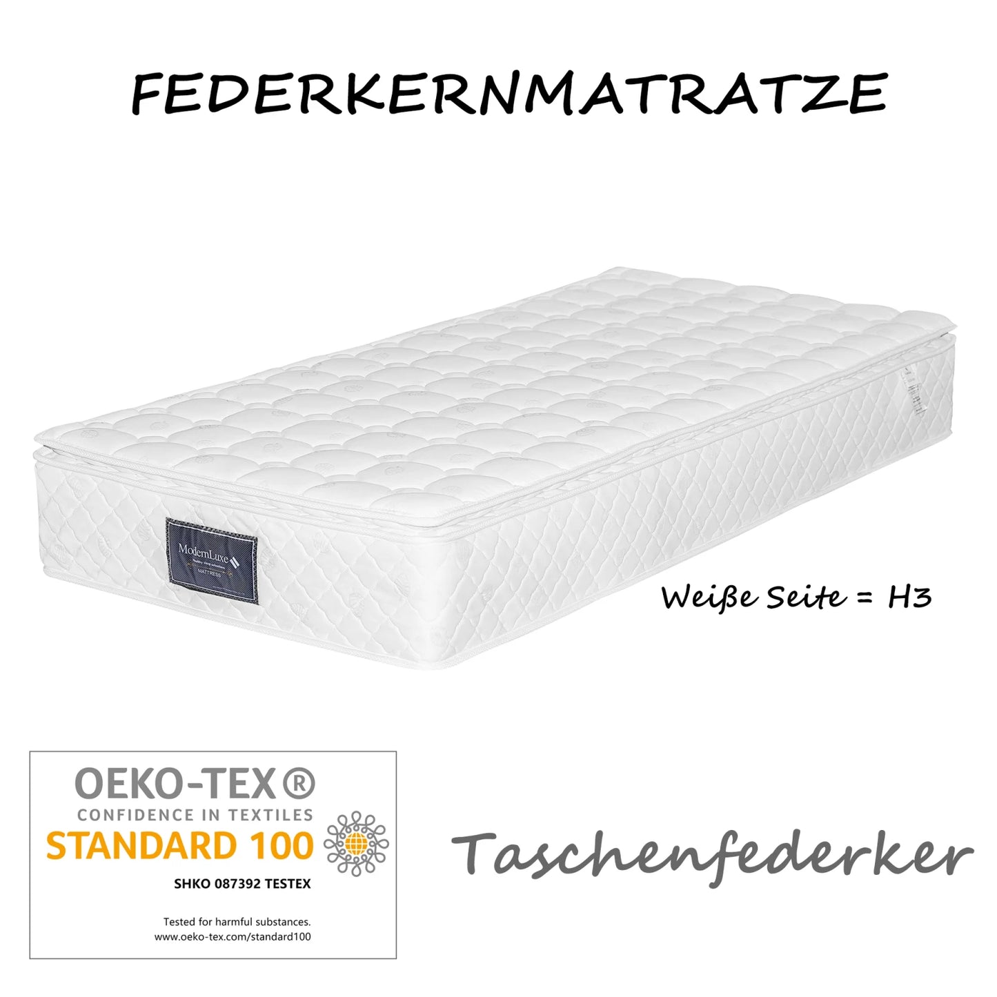 Spring Core Mattresses 90x200×25cm ,7-Zone Cold Foam Mattress,100%Oeko-Tex Certified, Quilted Microfiber Cover Topping,H3
