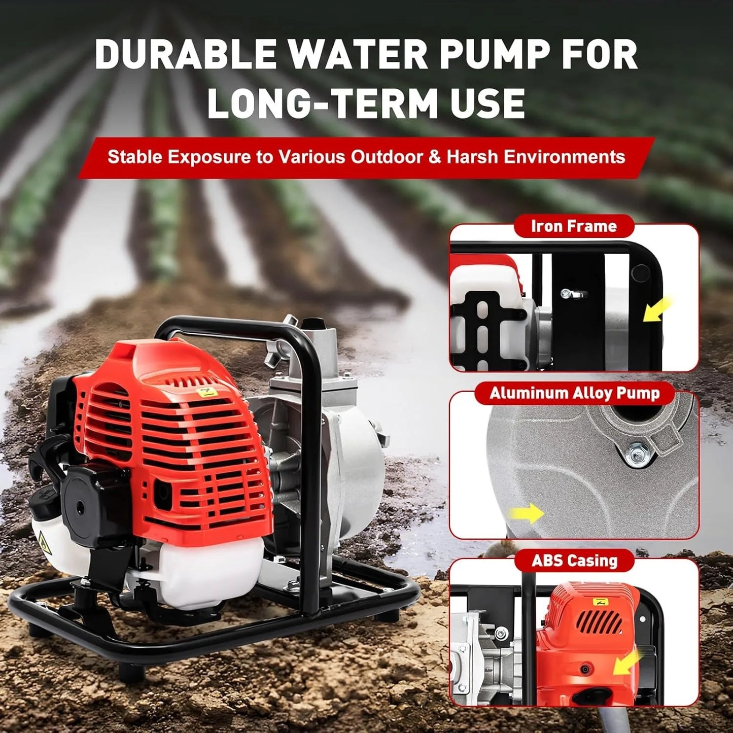 1.7HP 2-Stroke Gasoline Water Pump | High Flow Petrol Transfer Pump for Irrigation & Drainage