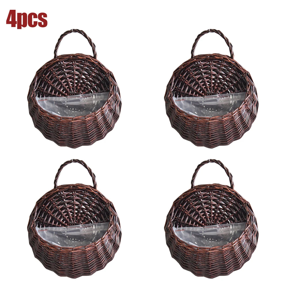 2/4/8/10pcs Wall Hanging Handmade Wicker Rattan Flower Basket Green Vine Pot Planter Hanging Vase Wall Plant Basket For Garden