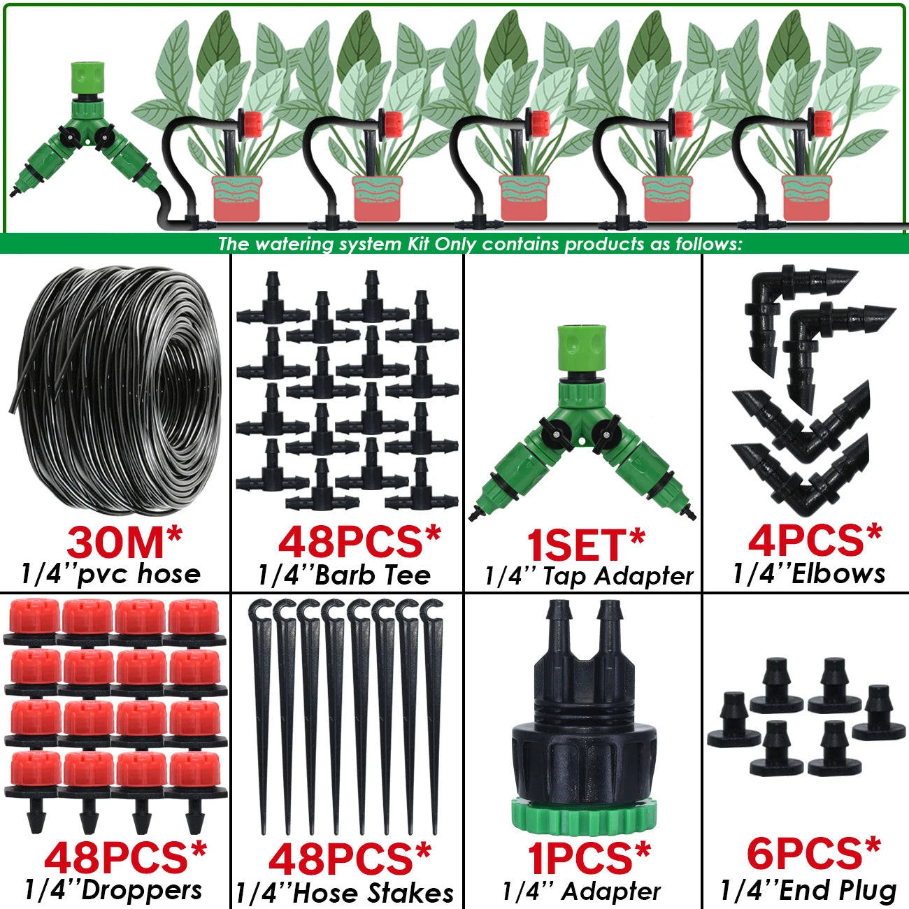 KESLA Greenhouse 5-50M Drip Irrigation System Automatic Watering Garden Hose DIY Micro Drip Watering Kits w/ Adjustable Drippers