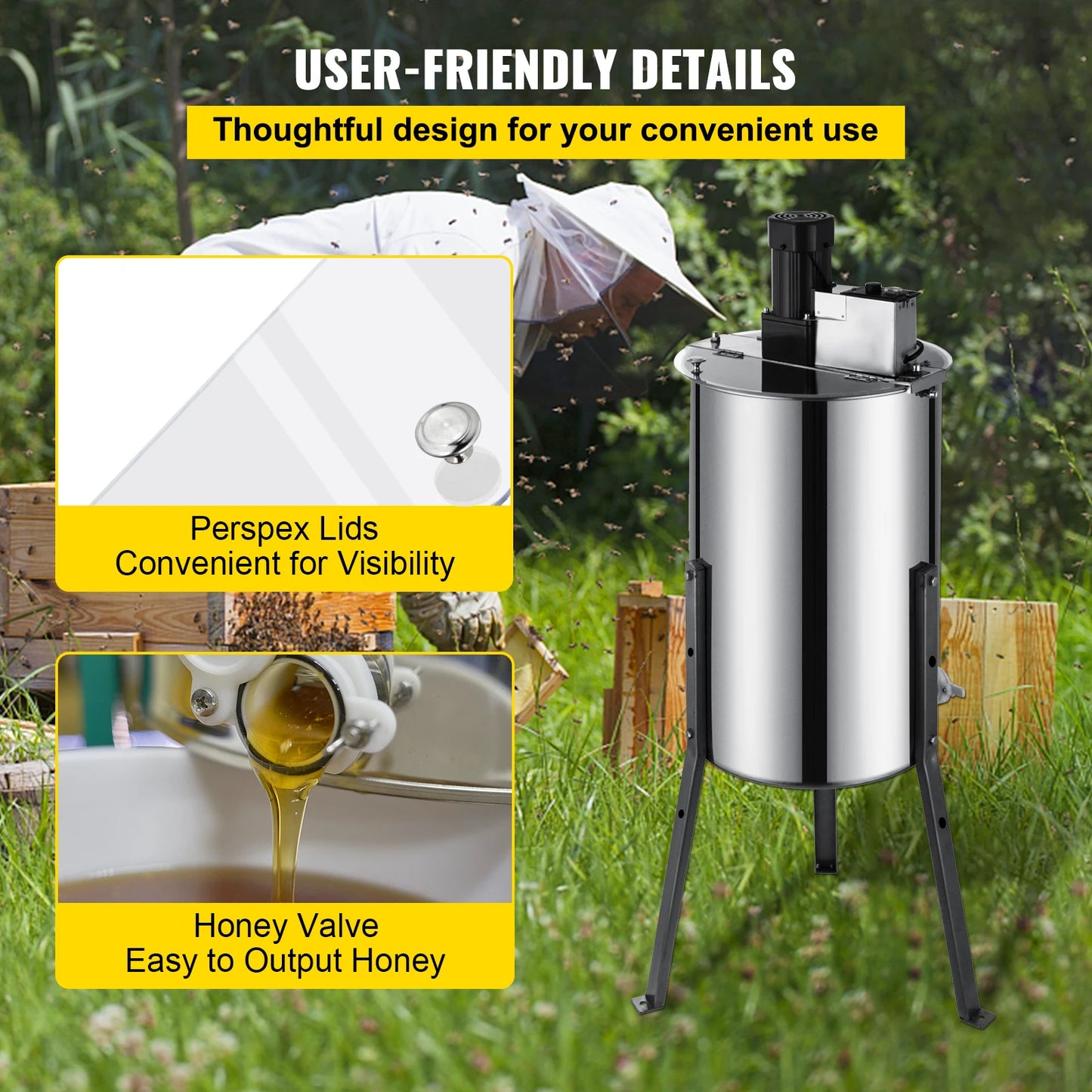 SucceBuy Honey Extractor 2 3 4 Frame Manual Electric Stainless Steel Honeycomb Spinner Crank Centrifuge Beekeeping Equipment