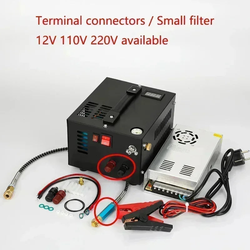 12V 110V 220V PCP Pump Refilling Air Compressor 300bar 4500Psi 30Mpa For Hunting Diving Air Car Pump Compressor Motorcycle Tyre