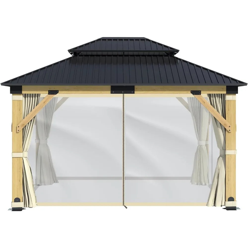 Wooden Gazebo Curtains Part - Outdoor Hardtop Patio Gazebo Canopy Netting Walls with Zipper, Breathable Mesh