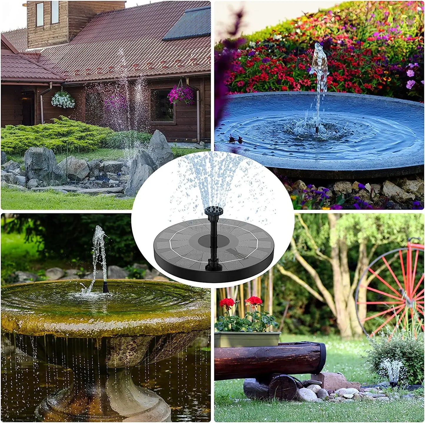 2.5W Solar Bird Bath Fountain, Solar Fountain Pump for Bird Bath with 6 Nozzles, Solar Powered Water Fountain for Garde