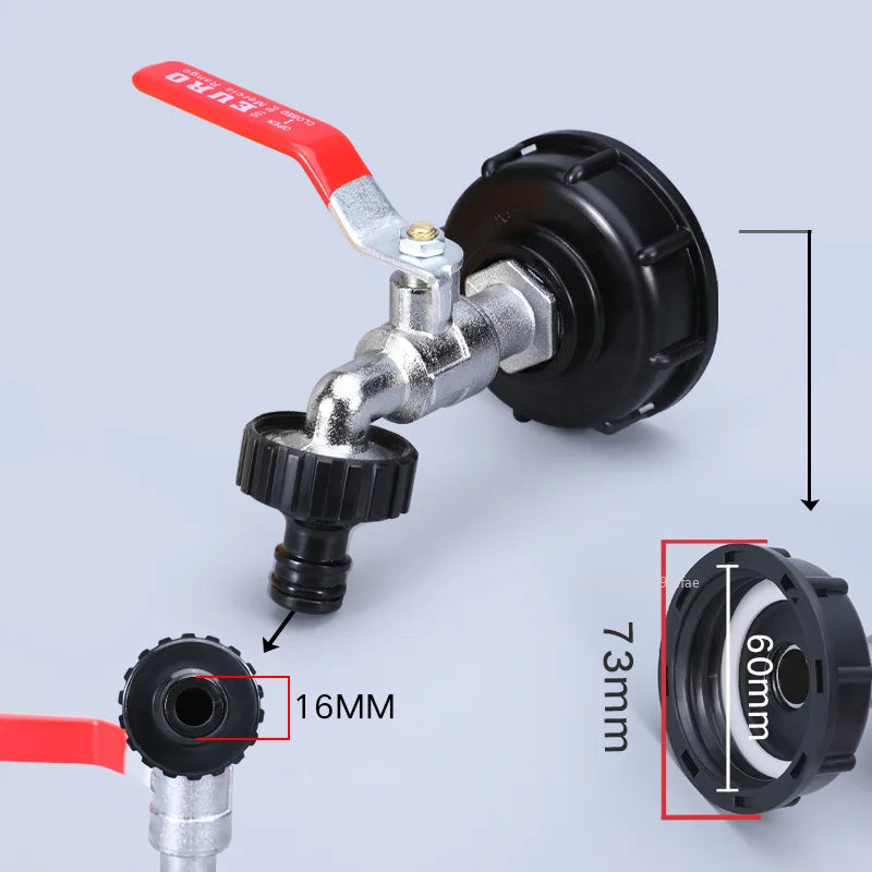 S60 Coarse Thread IBC Tank Tap Connecter x 16mm 1/2'' 3/4'' Water Coupling Adapter Garden Home Replacement Valve Fitting Faucet