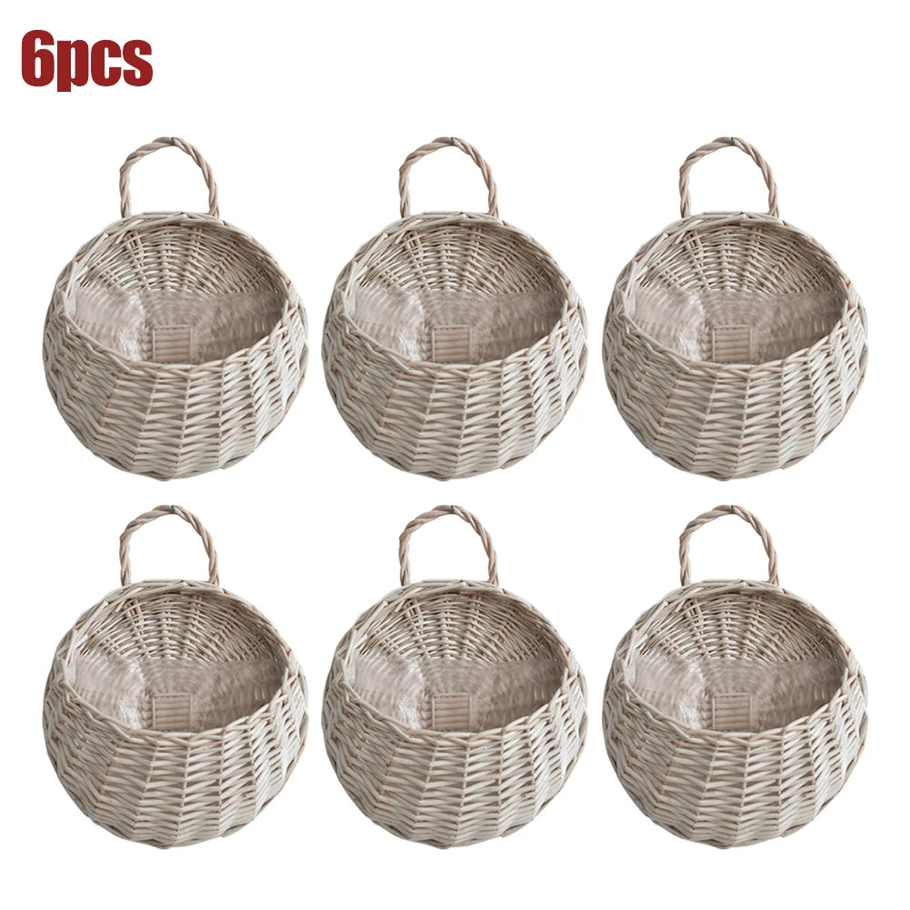 2/4/8/10pcs Wall Hanging Handmade Wicker Rattan Flower Basket Green Vine Pot Planter Hanging Vase Wall Plant Basket For Garden