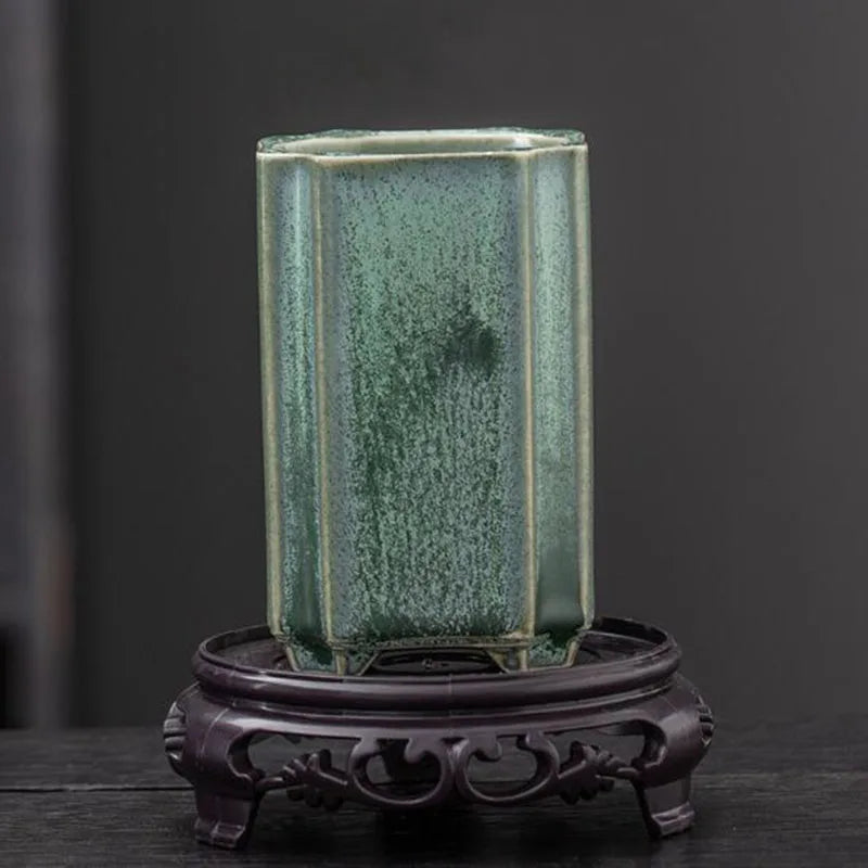 Porcelain Square Celadon Glazed Orchid Flowerpot Bonsai Vase Plant Pot Crafts Art Ornaments Home Garden Decor