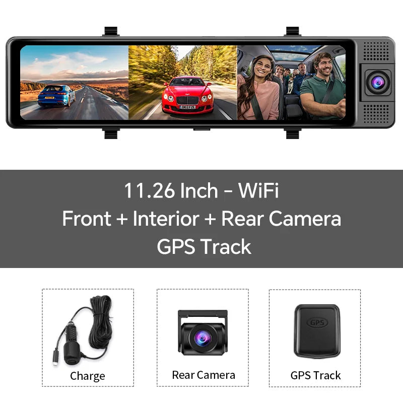 OBDPEAK 3 Camera Dash Cam 4K Car DVR Front Inside Rear 1080P GPS Track