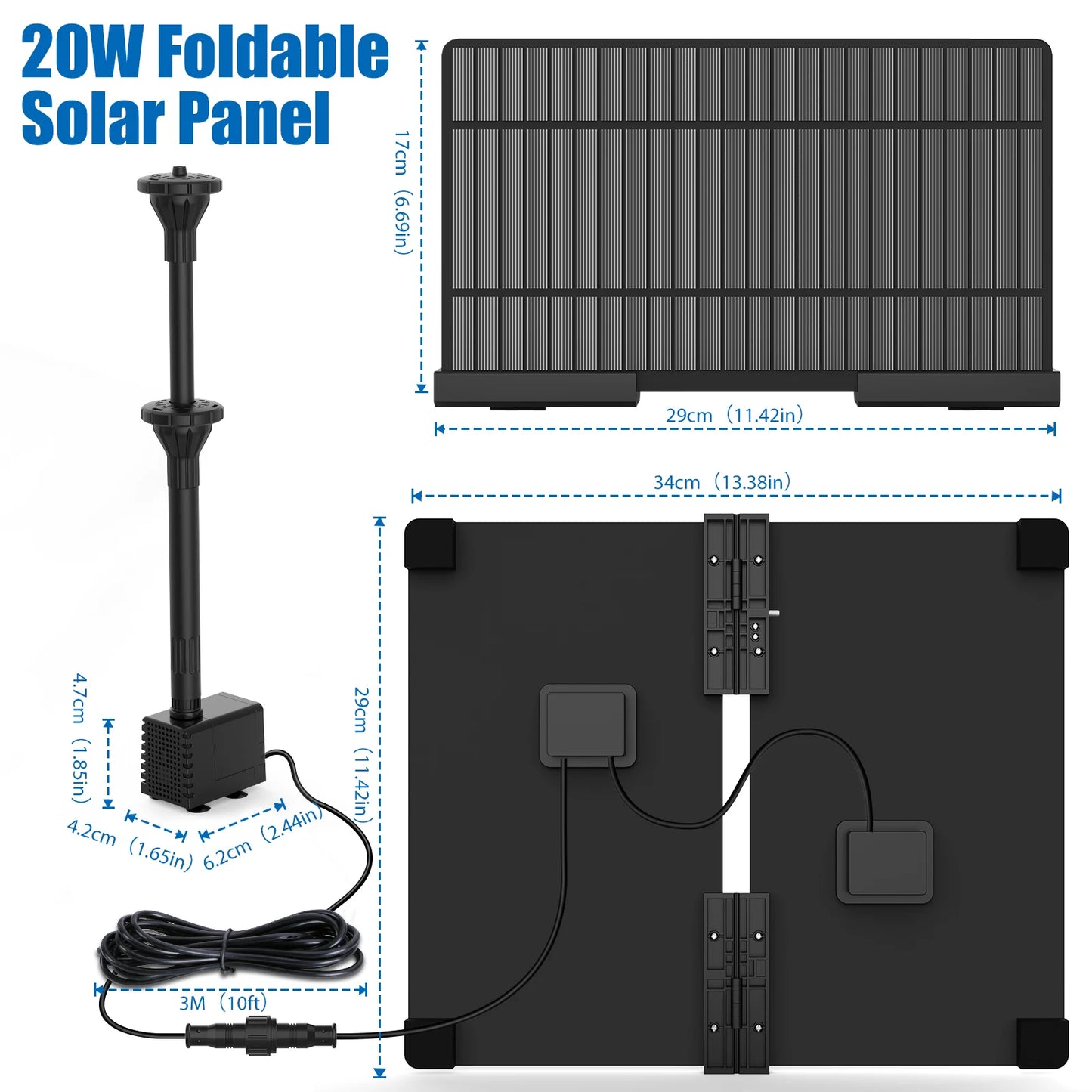 20W Solar Water Pump Kit, Solar Powered Water Fountain Pump with 6 Nozzles, Water Feature Outdoor Fountain for Bird Bath