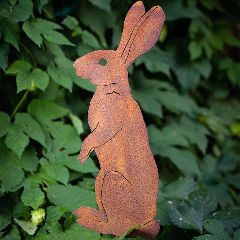Rustic Metal Rabbit Garden Stake - Rusty Bunny Silhouette, Outdoor Yard Art for Farmhouse Decor, Perfect for Christmas, Easter