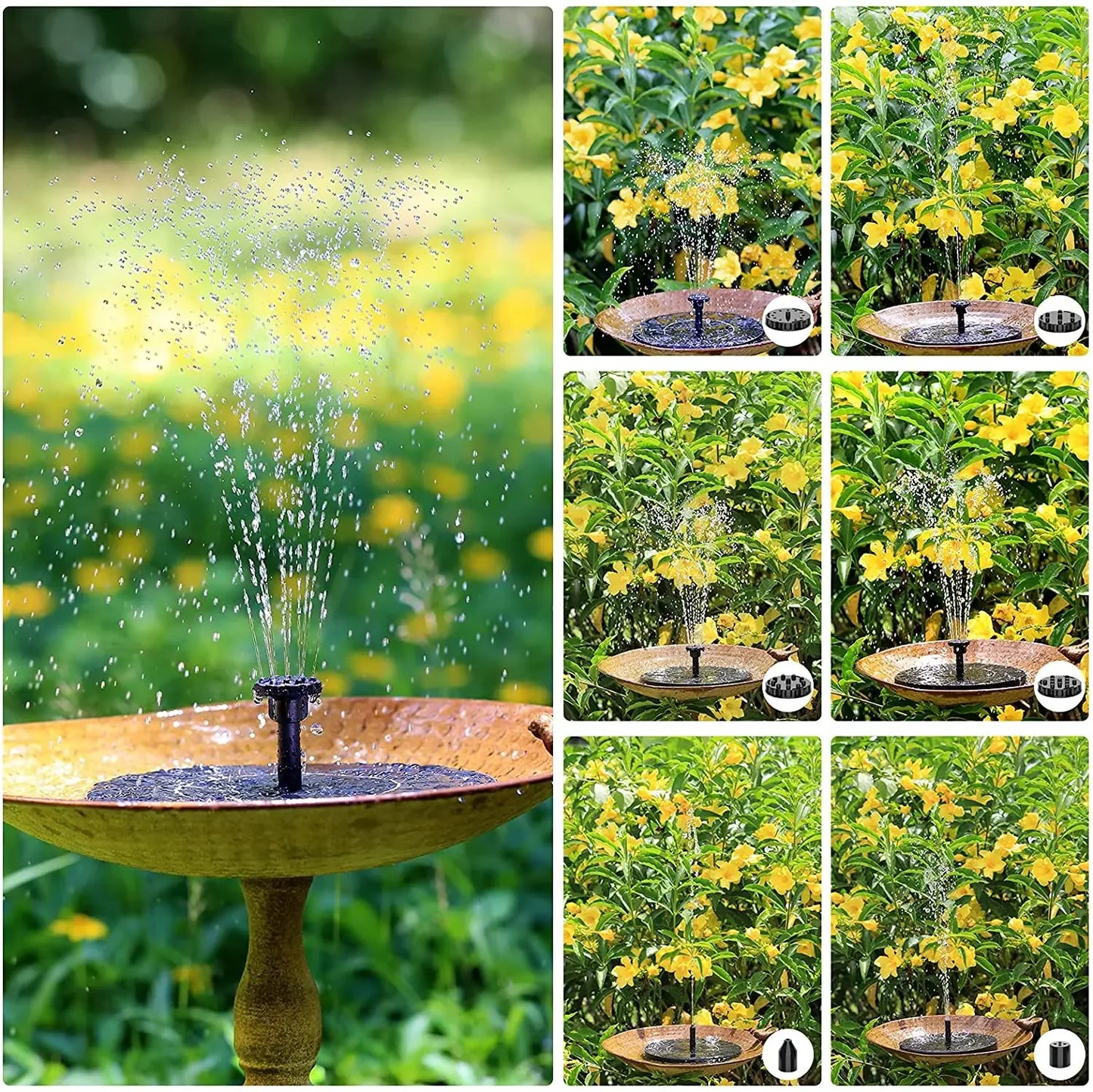 2.5W Solar Bird Bath Fountain, Solar Fountain Pump for Bird Bath with 6 Nozzles, Solar Powered Water Fountain for Garde