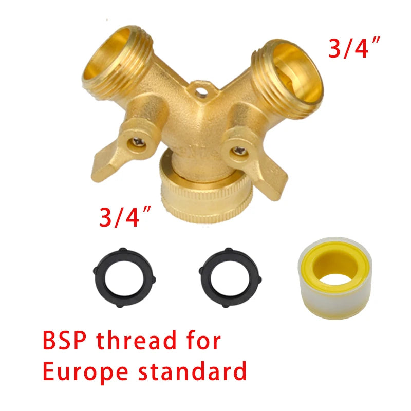 Heavy Duty Brass 1-2-4 way Splitter Garden Hose Hexagonal Connector with Comfortable Grip Shut Off Valves Adapter for Water Tap