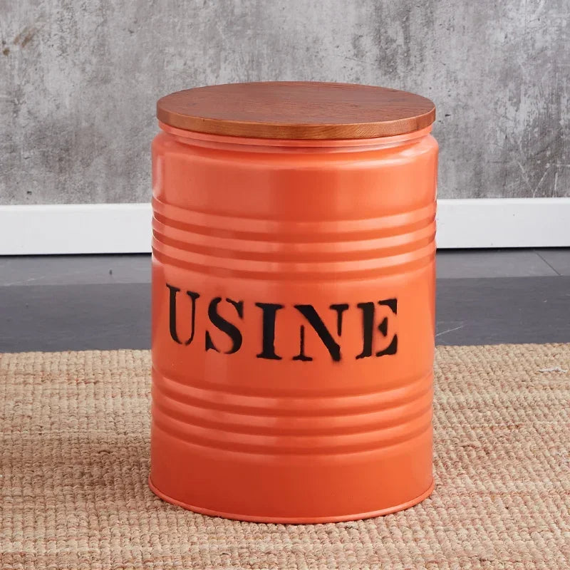 Paint Bucket Stool, Iron Art, Creative Storage Seat, Commercial Retro Low Stool, Bars, Shopping Malls Oil