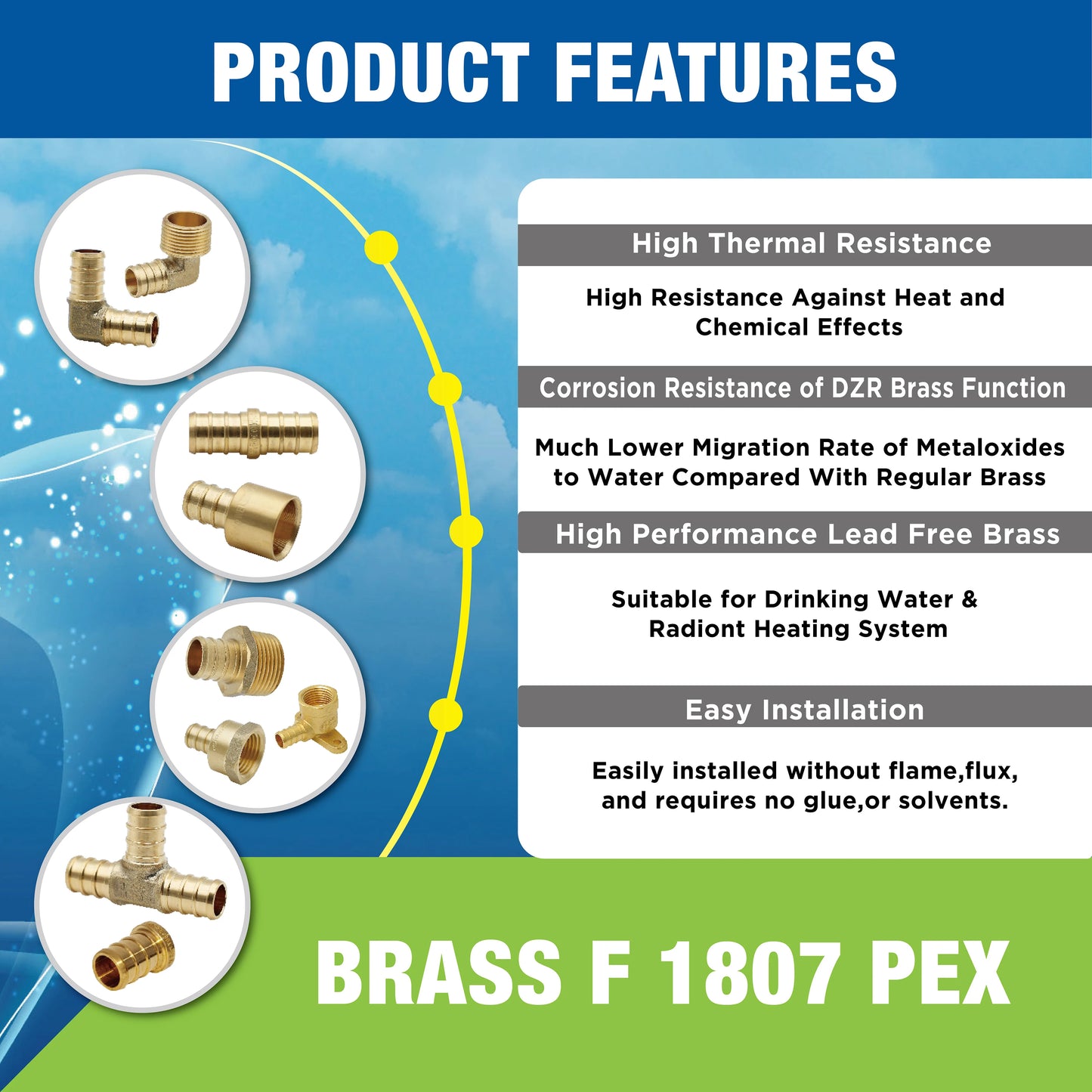 KING SMART Crimp/F1807 PEX 1/2" * 1/2" Female Sweat Adapter; Lead Free Brass; 15Pcs/Case; 80212