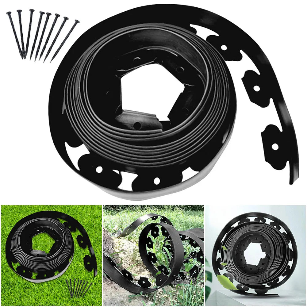 5M/10M Garden Grass Lawn Edge Border Fence With 15 Spikes Path Flexible Lawn Edging Border Fence Outdoor Landscape Garden Decor