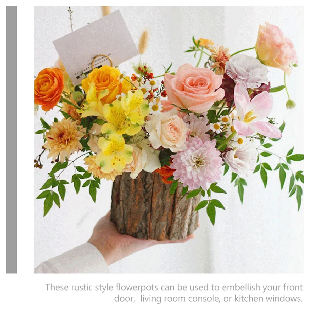 2 Pcs Flower Bucket Planter Log Holder Tree Stump Wood Decor Plant Pots Barrel Planter Garden Supplies Wooden Vase Rustic