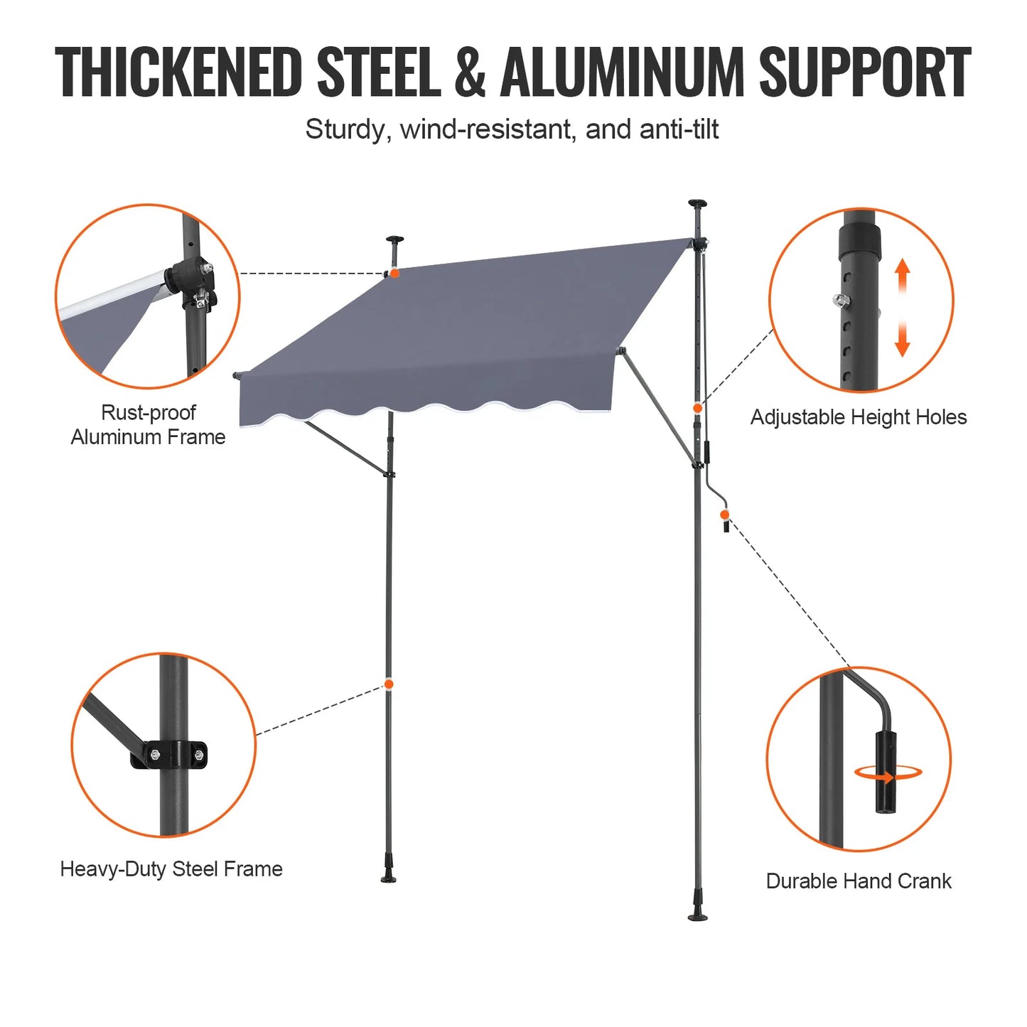 SucceBuy Patio Retractable Awning Sunshade Shelter with Manual Crank Handle Outdoor Canopy Sunsetter Deck for Balcony Yard