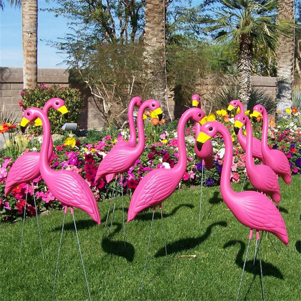 2PCS Pink Flamingos Yard Decorations 29"/23" Tall Plastic Flamingo Statue Metal Stakes Lawn Ornaments Outdoor Garden Decor