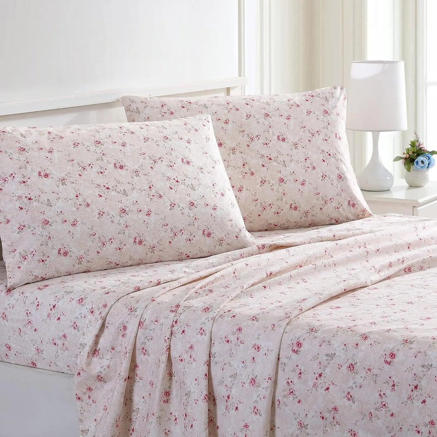 4-Piece Bedding Sheets & Pillowcase Set, Printed Extra Soft Deep Pocket Up To 16 Inch Mattress Forever Roses, Bedding Set