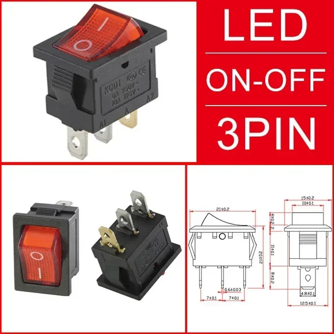 10/30/100Pcs KCD1 Snap-in Boat Rocker Switch Toggle Power SPST ON-OFF 2/3/4 Pin AC 250V 6A 125V 10A 2Pin Position Snap Switch